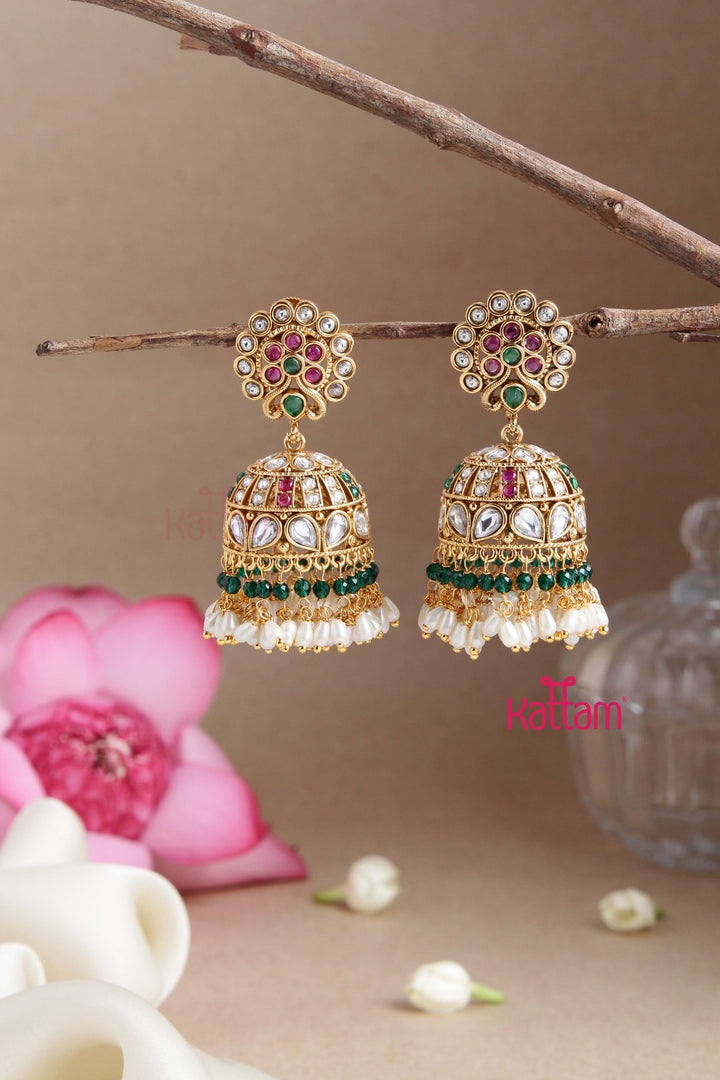 Rice Pearl Grand Stone Jhumka - E796