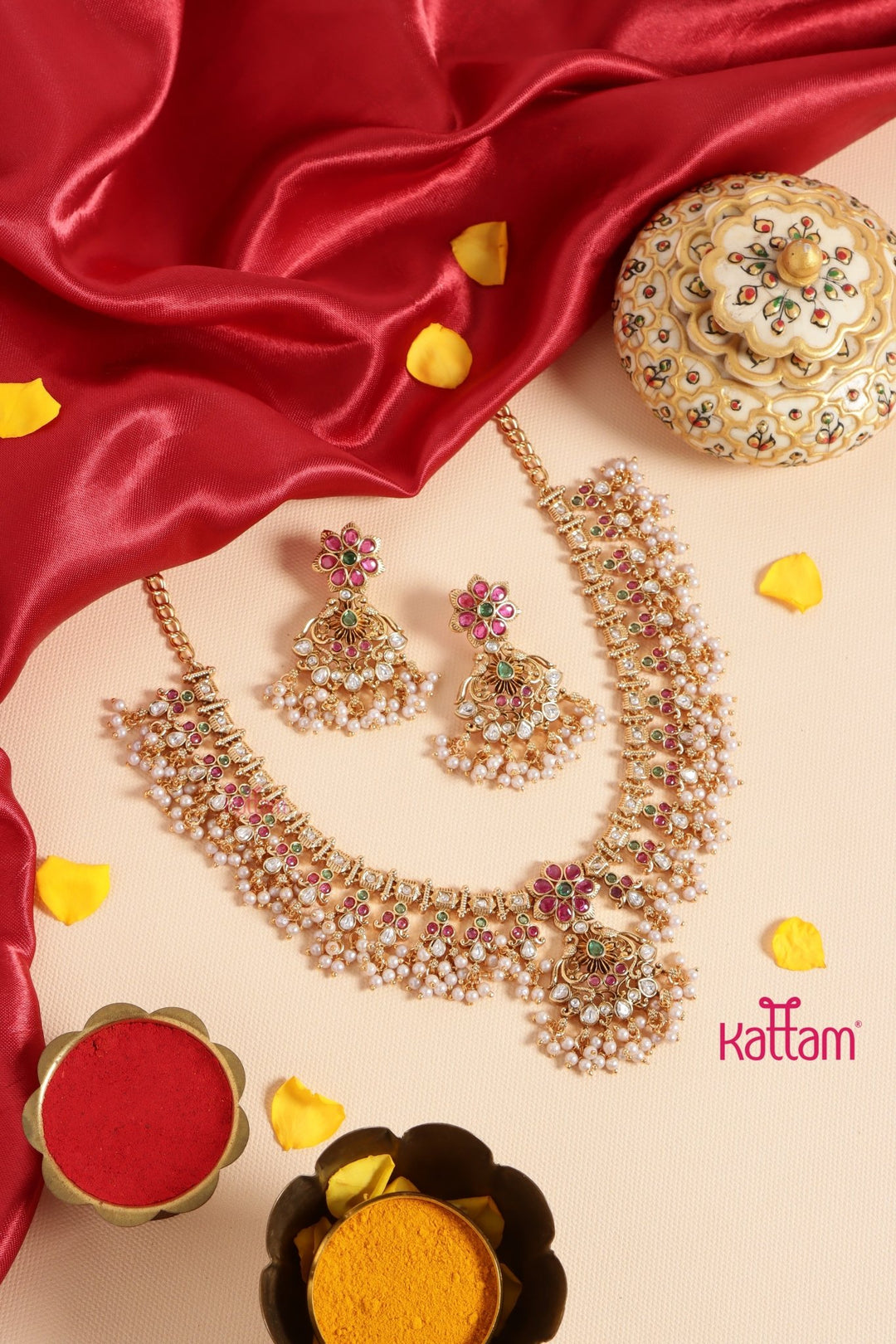 Roopa - Matte Multistone Flower Choker - N3440