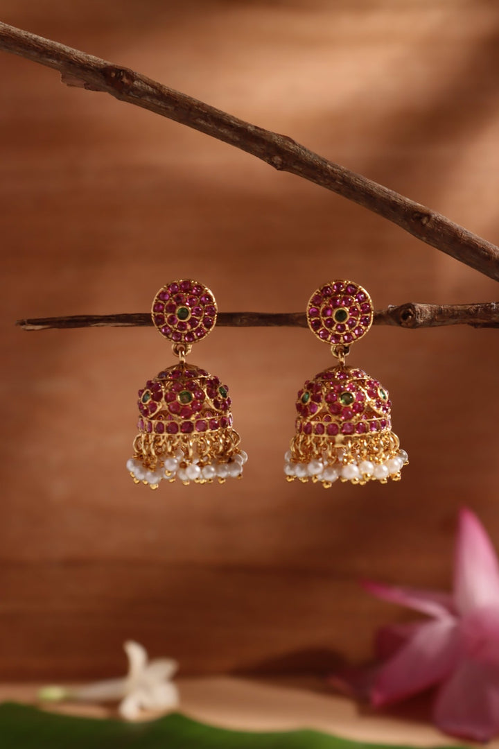 Round Patterned Stone Jhumka - E1450