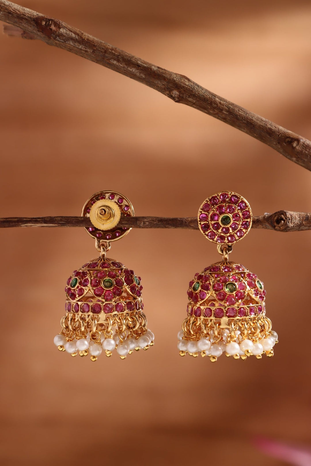 Round Patterned Stone Jhumka - E1450