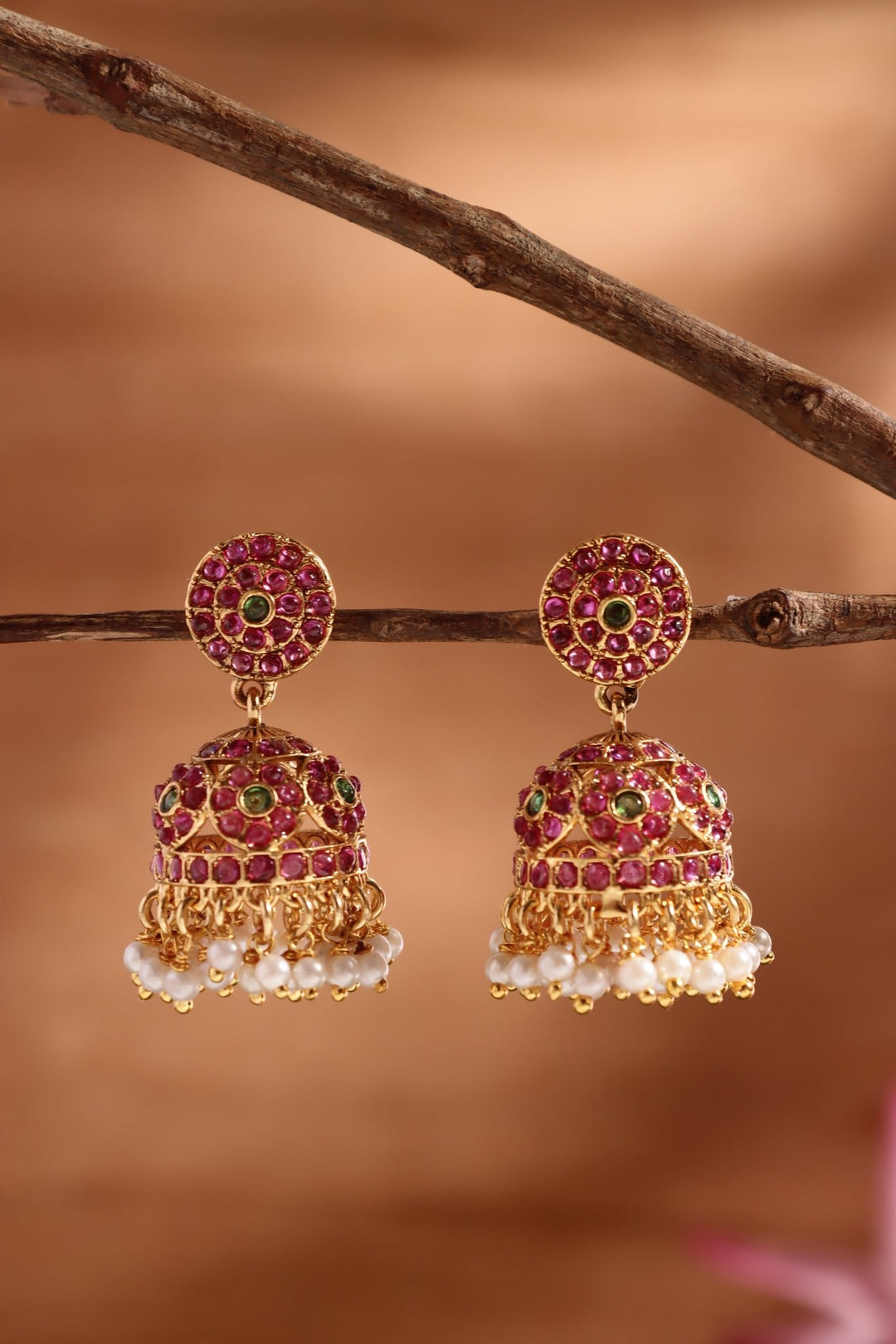 Round Patterned Stone Jhumka - E1450