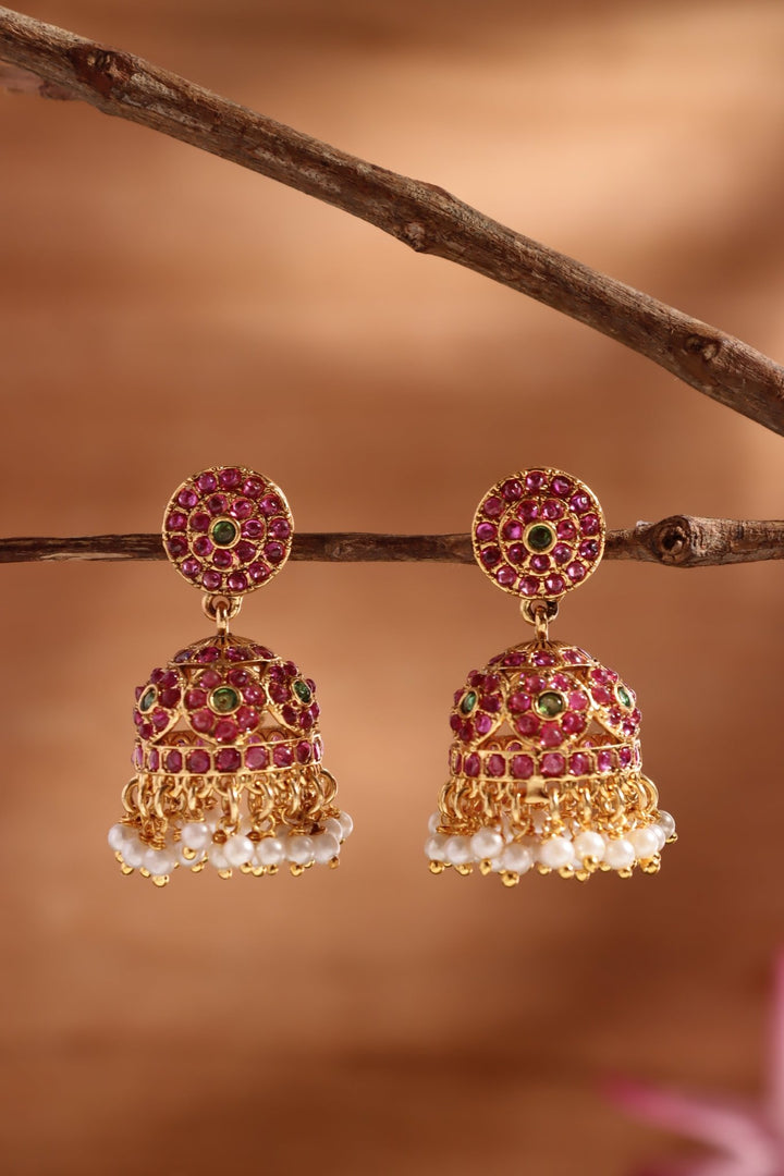 Round Patterned Stone Jhumka - E1450
