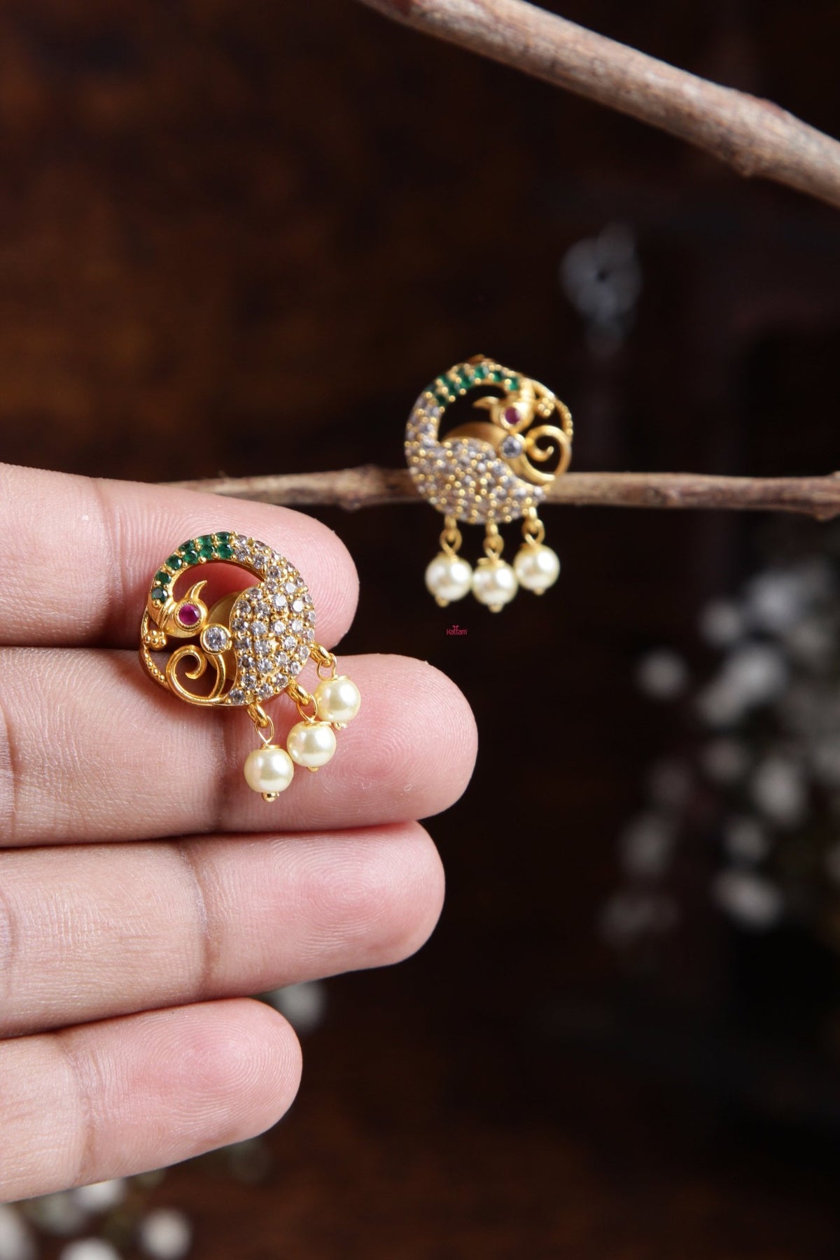 Round Peacock Small Earring Kattam - Main Image