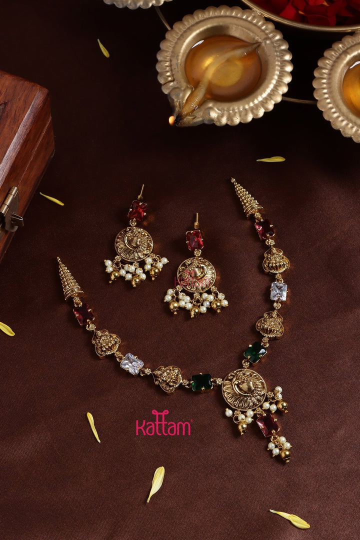Ruby Emerald Round Peacock Necklace - N3230