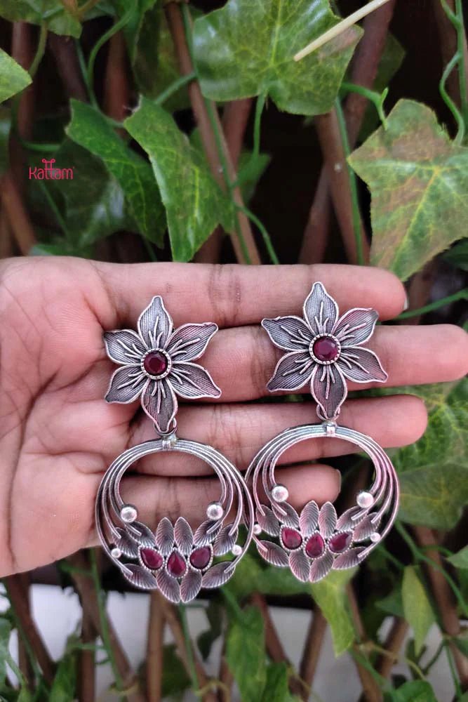 Ruby Flower Oxidised Earring - E700