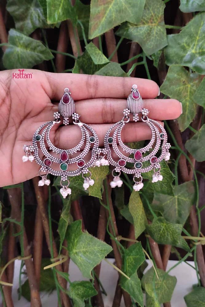 Ruby Green Chanbali Oxidised Earring - E701