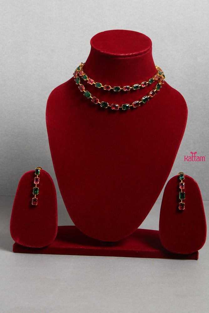 Ruby Green Double Line Choker - N1448