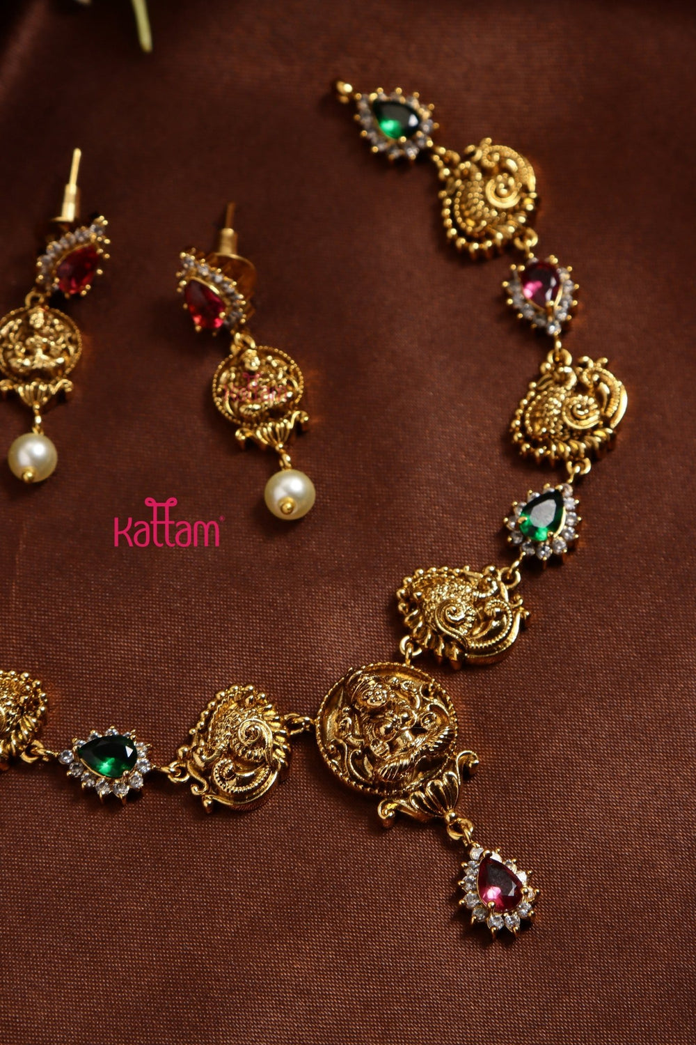 Ruby Green Nakshi Peacock Necklace - N3215