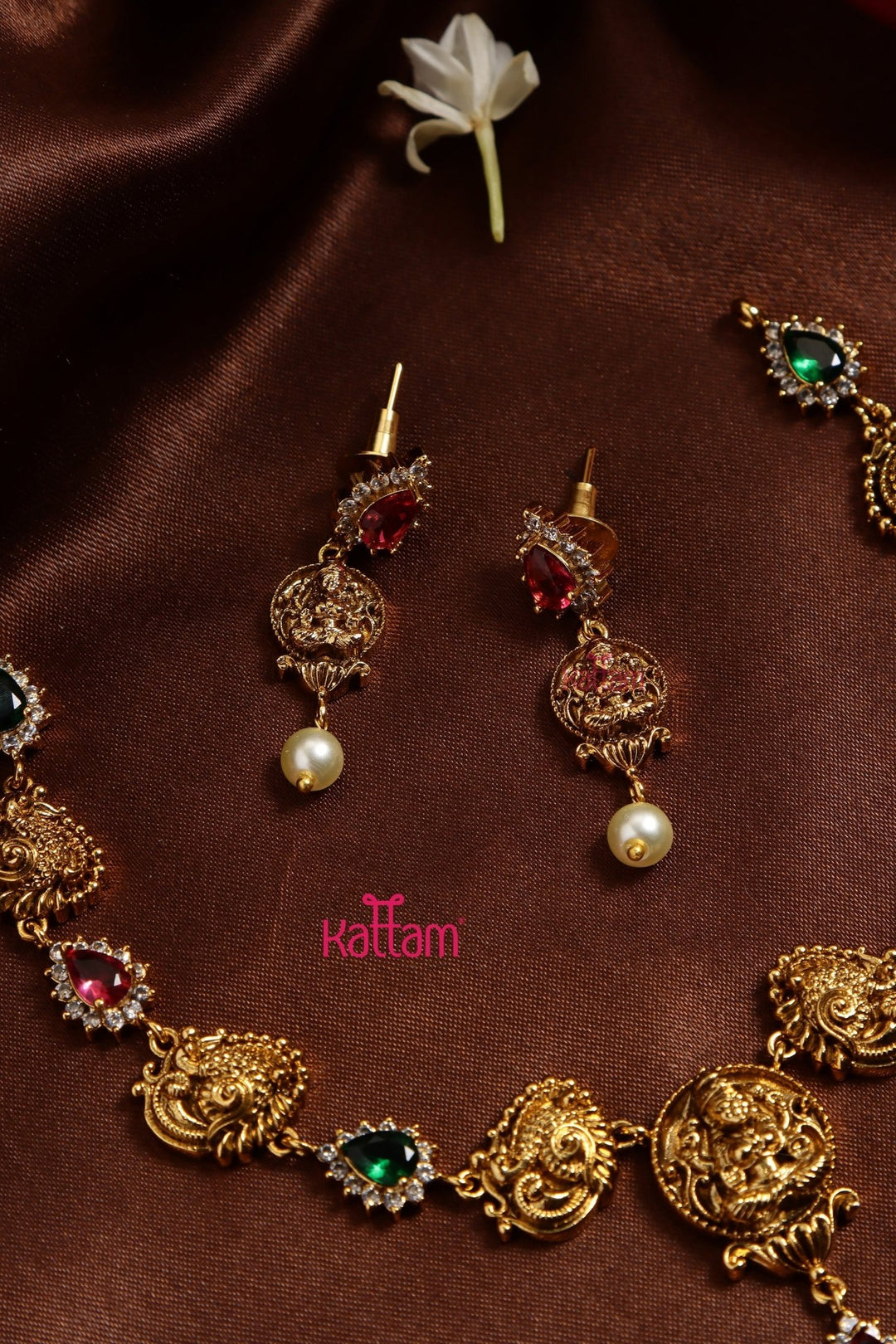 Ruby Green Nakshi Peacock Necklace - N3215