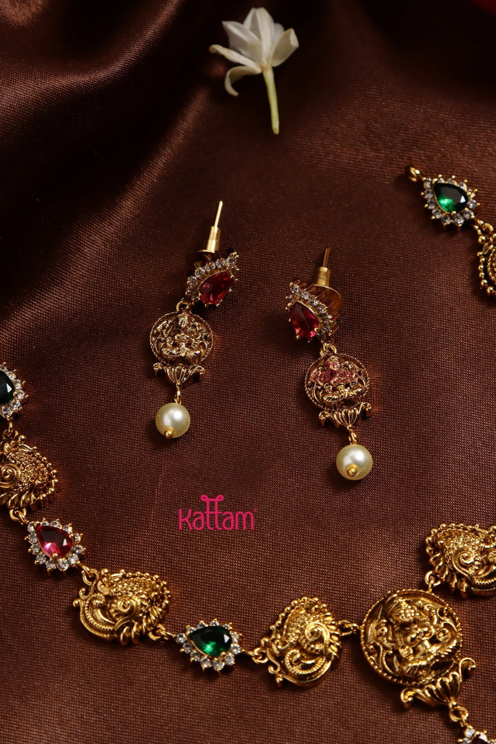 Ruby Green Nakshi Peacock Necklace - N3215