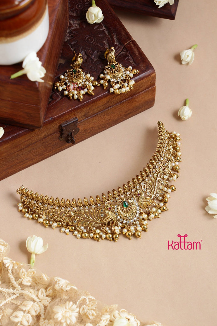 Ruby Green Peacock Bridal High Neck Choker - N3257