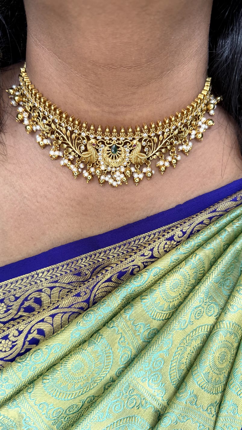 Ruby Green Peacock Bridal High Neck Choker - N3257