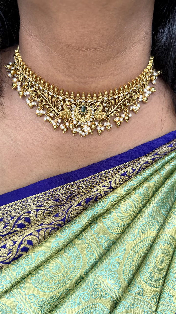 Ruby Green Peacock Bridal High Neck Choker - N3257