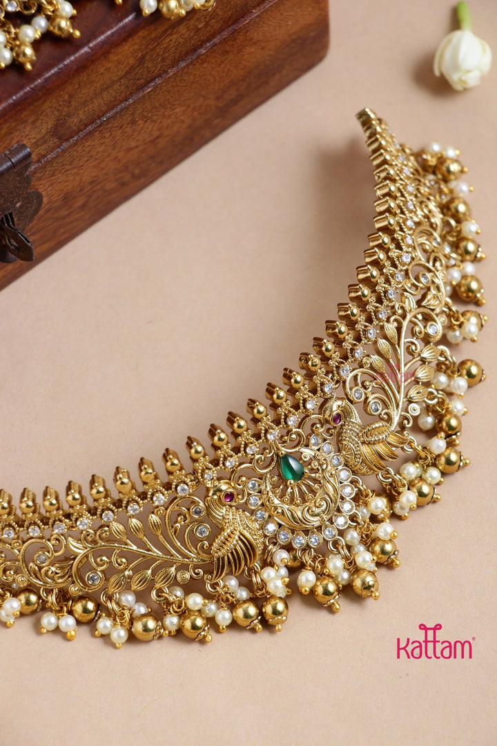 Ruby Green Peacock Bridal High Neck Choker - N3257