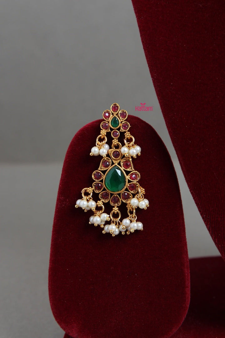 Ruby Green Pearl Gold Plated Choker Set - N1175