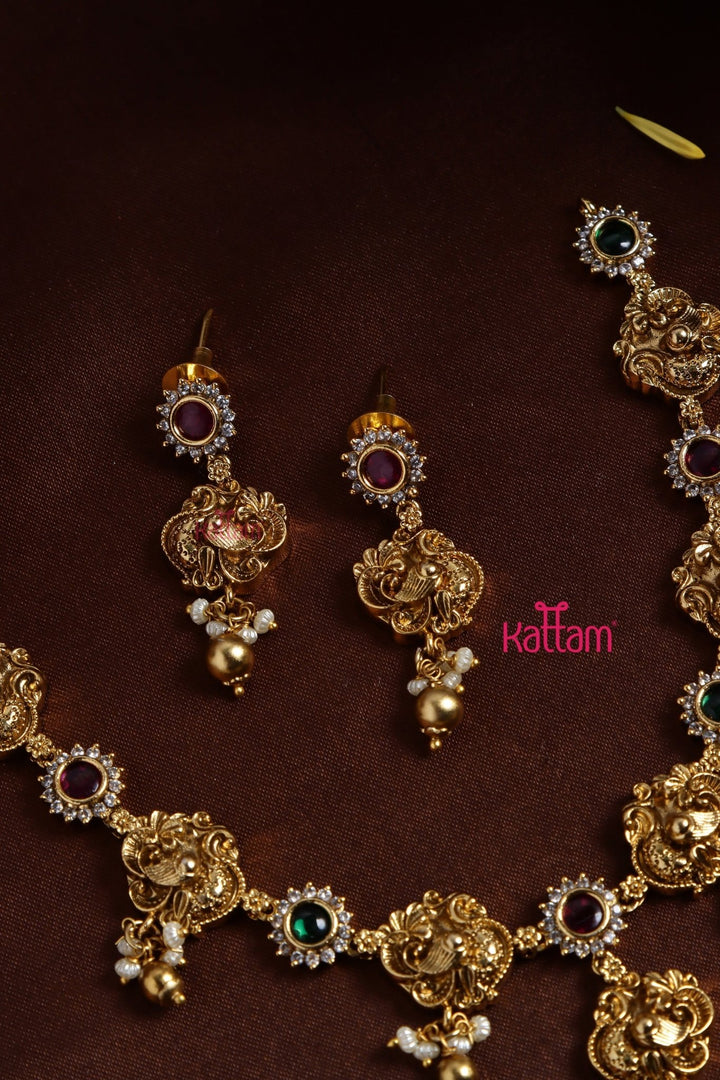Ruby Green Pearl Peacock Choker - N3210