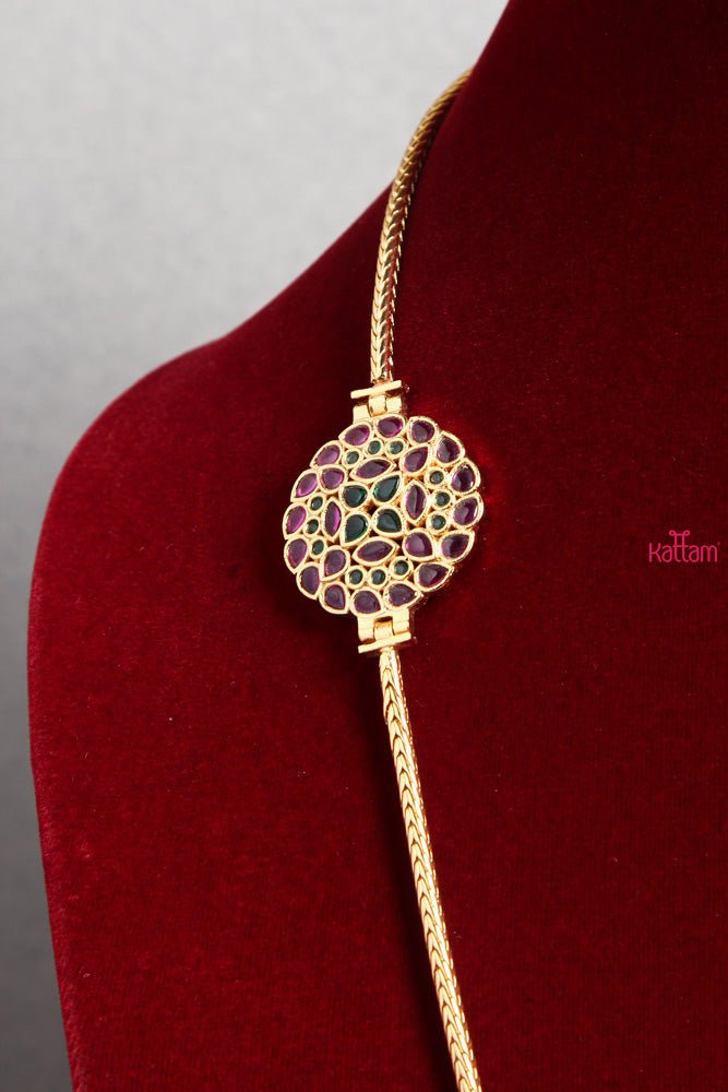 Ruby Green Round Mogappu Chain - N1506
