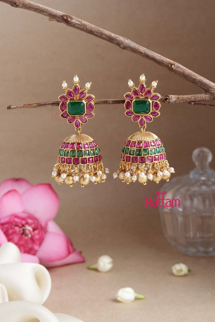 Ruby Green Stone Grand Jhumka - E794