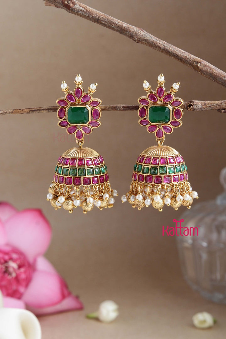 Ruby Green Stone Grand Jhumka - E794