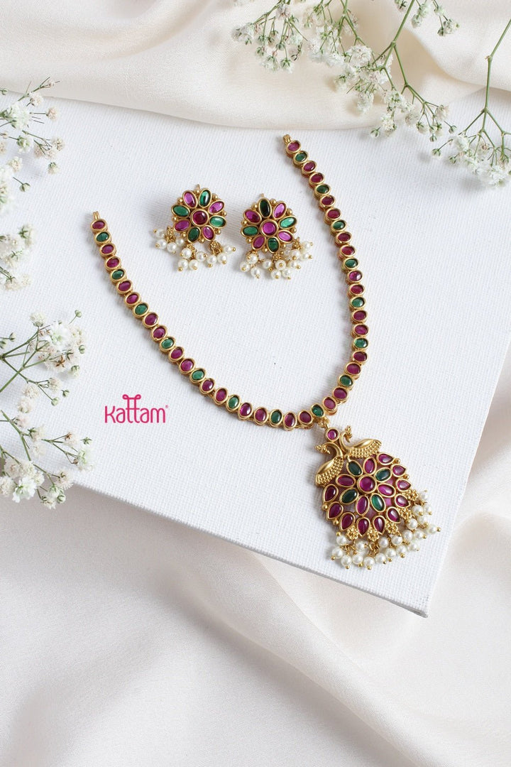 Ruby Green Stone Peacock Attigai - N2316