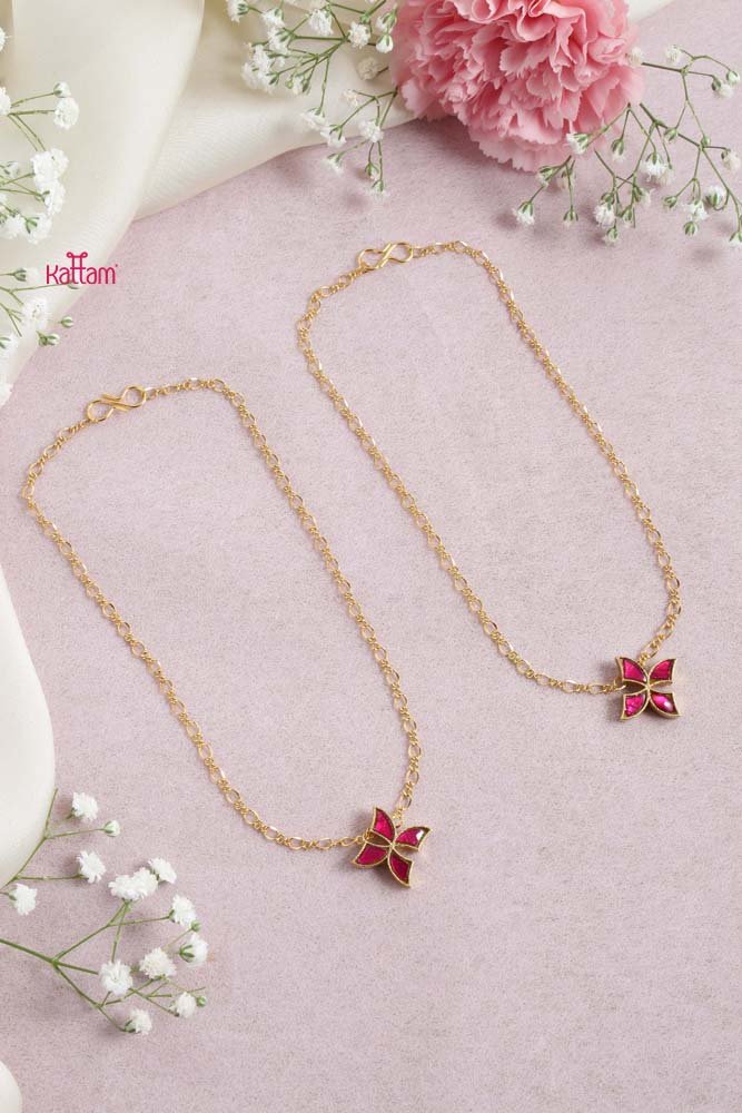 Ruby Kundan Butterfly Anklet - A25
