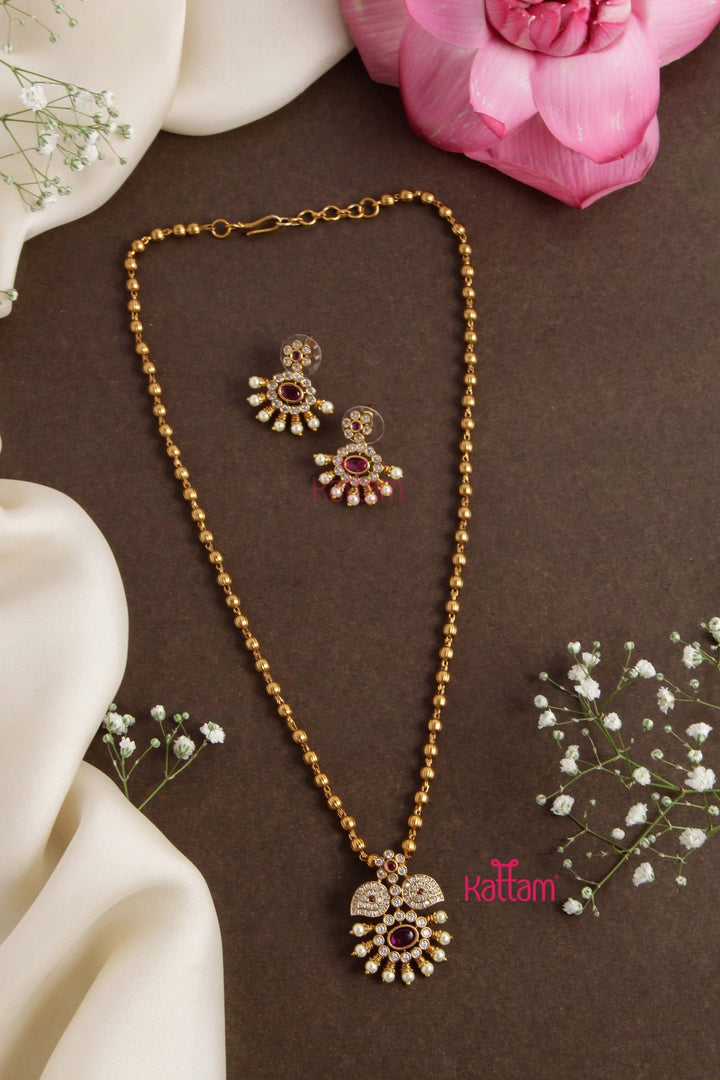 Ruby Pendant Goldtone Chain - N2757