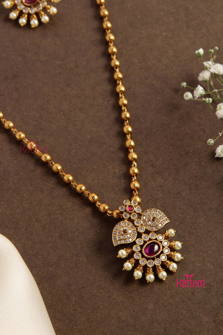 Ruby Pendant Goldtone Chain - N2757