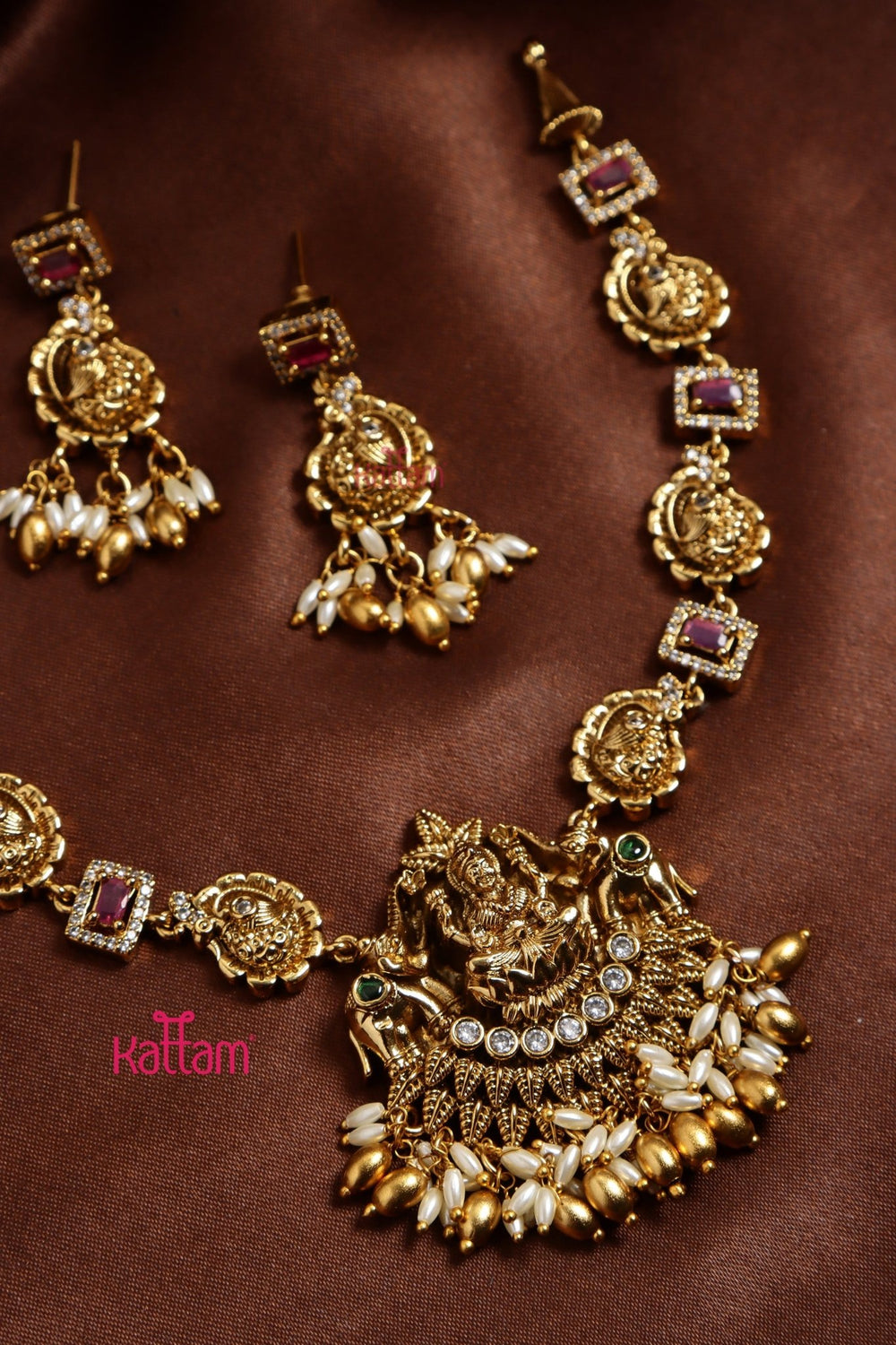 Ruby Rice Pearls Guttapusalu Necklace - N3231