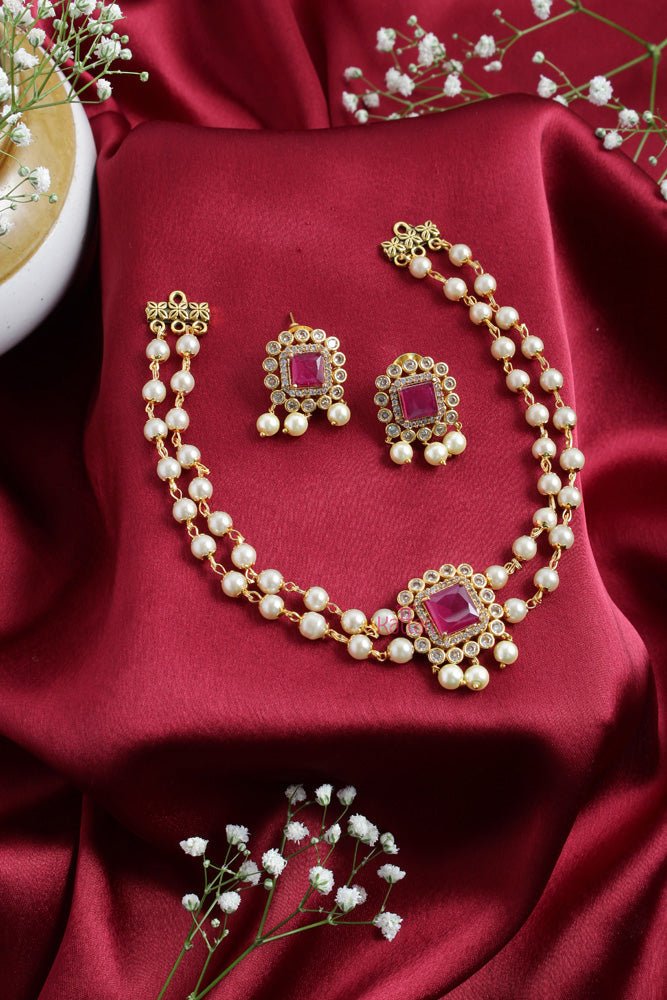 Ruby Square Pearl Choker - N2433