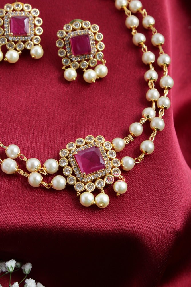 Ruby Square Pearl Choker - N2433