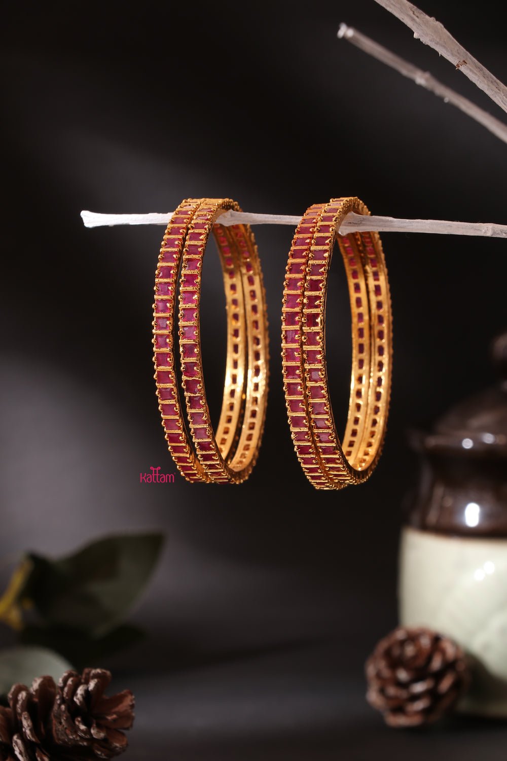 Ruby Stone Square Bangles Set of 4 Pcs - B038