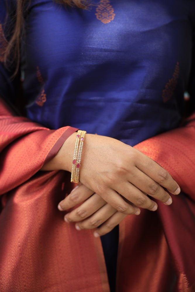 Ruby White Stone Golden Bangle Set of 4 - B058