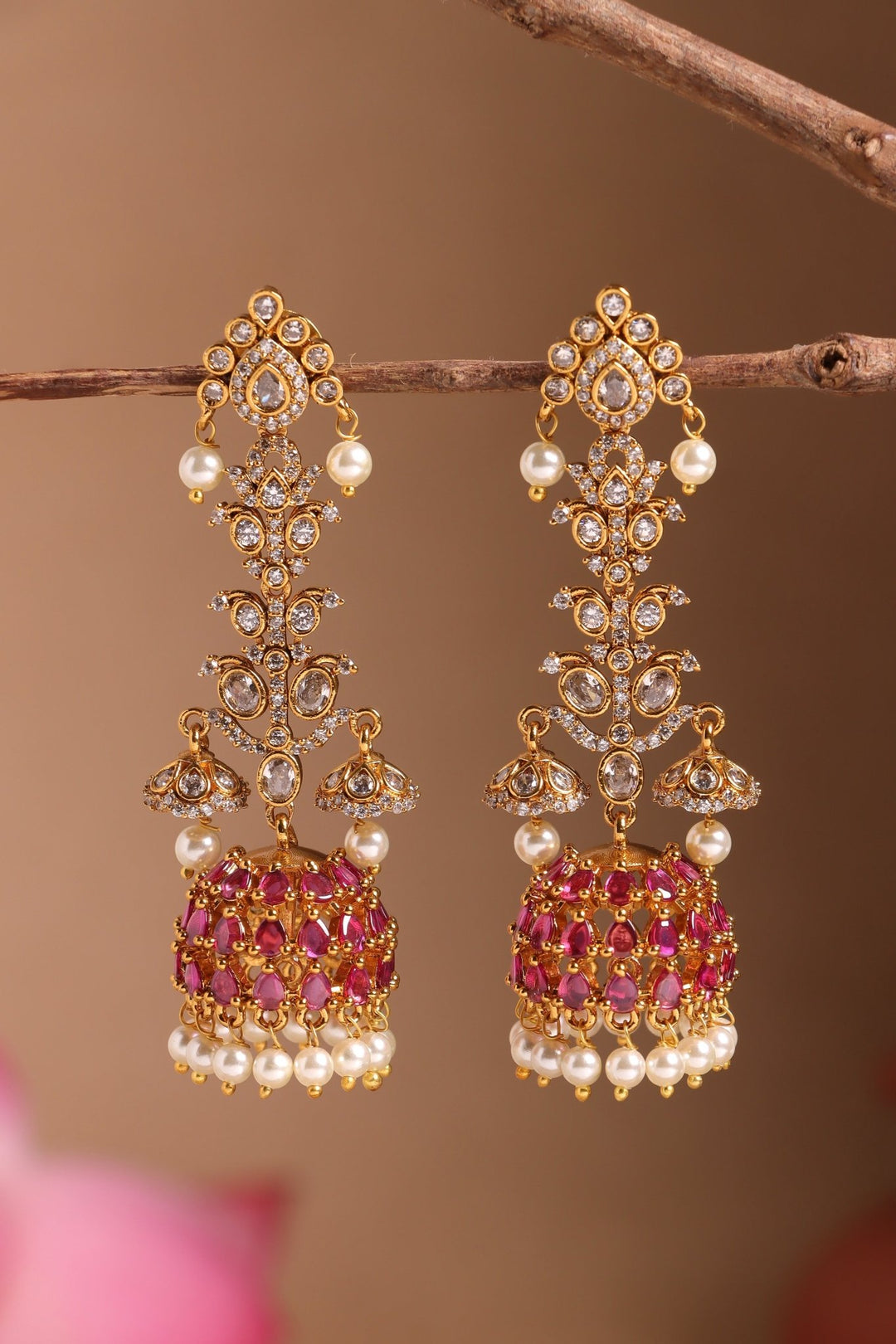 Ruby White Stone Long Earrings - E1529