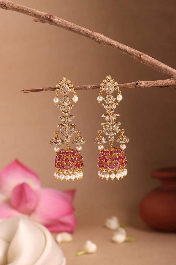 Ruby White Stone Long Earrings - E1529