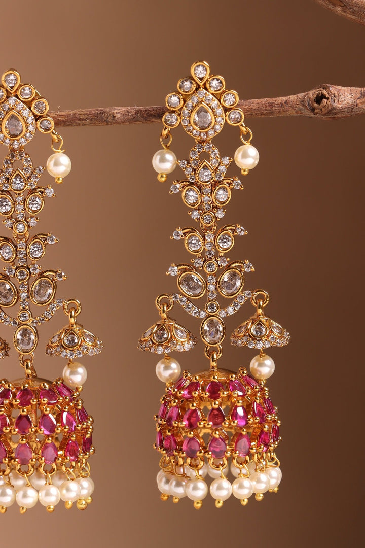 Ruby White Stone Long Earrings - E1529