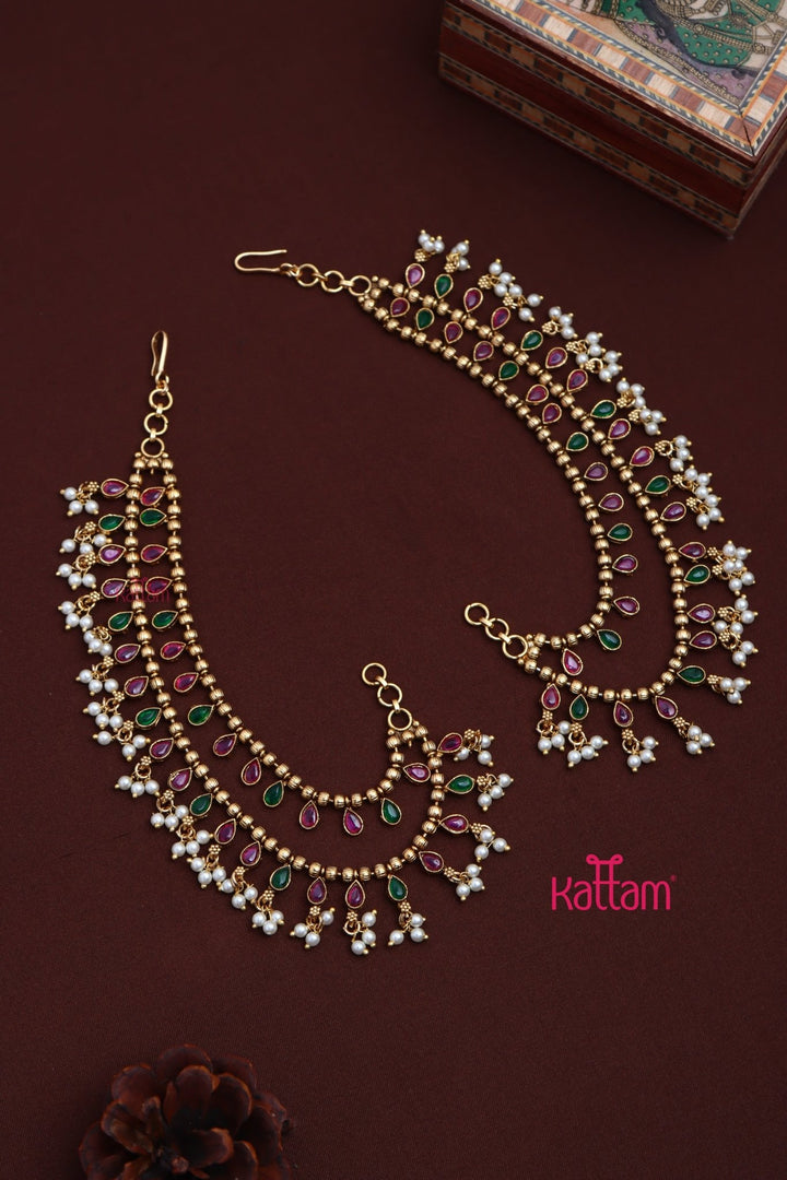 Rubygreen Pearl Drop Earchain - EC049