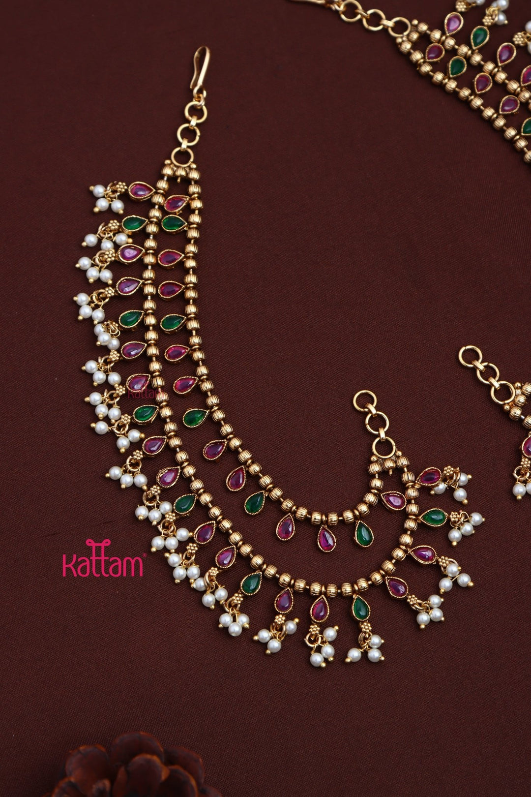 Rubygreen Pearl Drop Earchain - EC049
