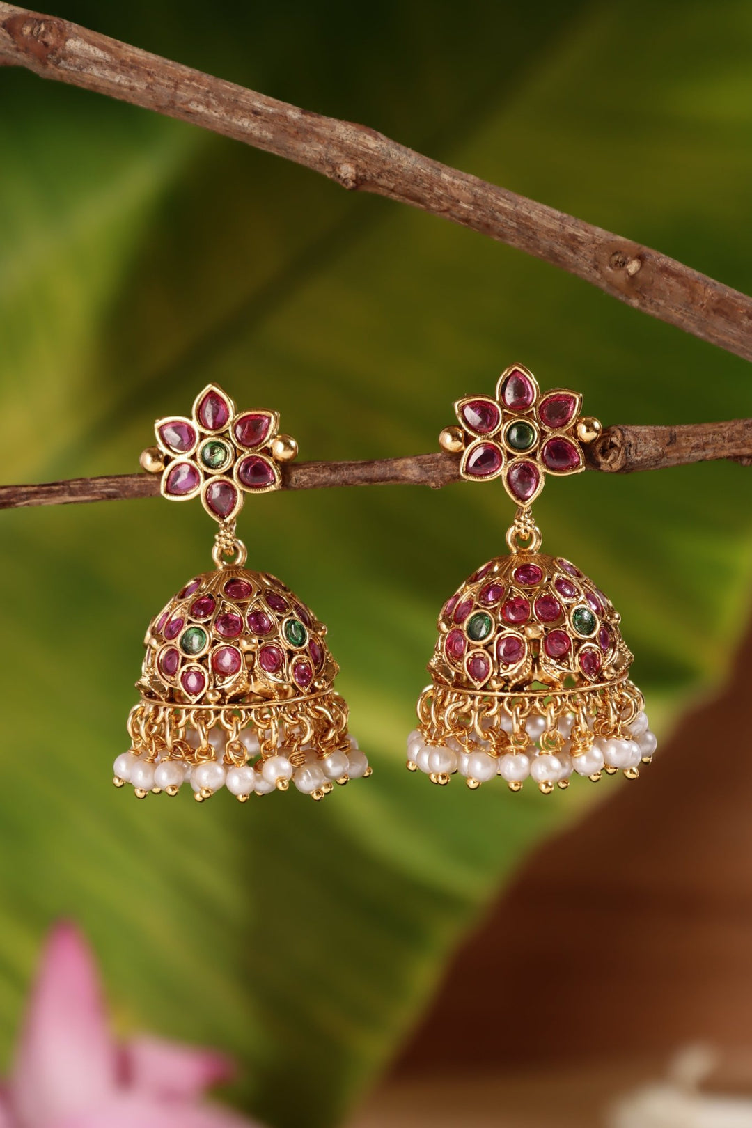 Rubygreen Pearl Drop Jhumka - E1447