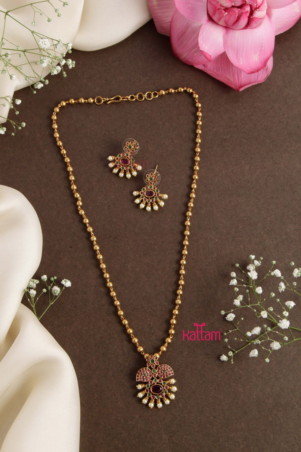 Rubygreen Pendant Goldtone Chain - N2756