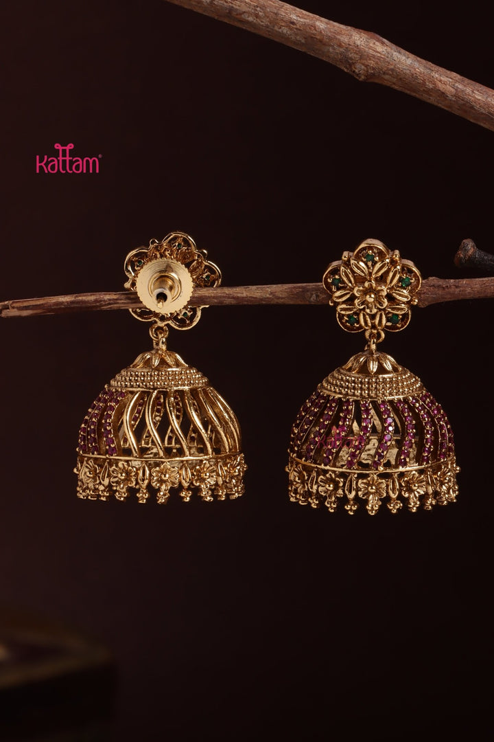Rubystone Flower Jhumka - E1094
