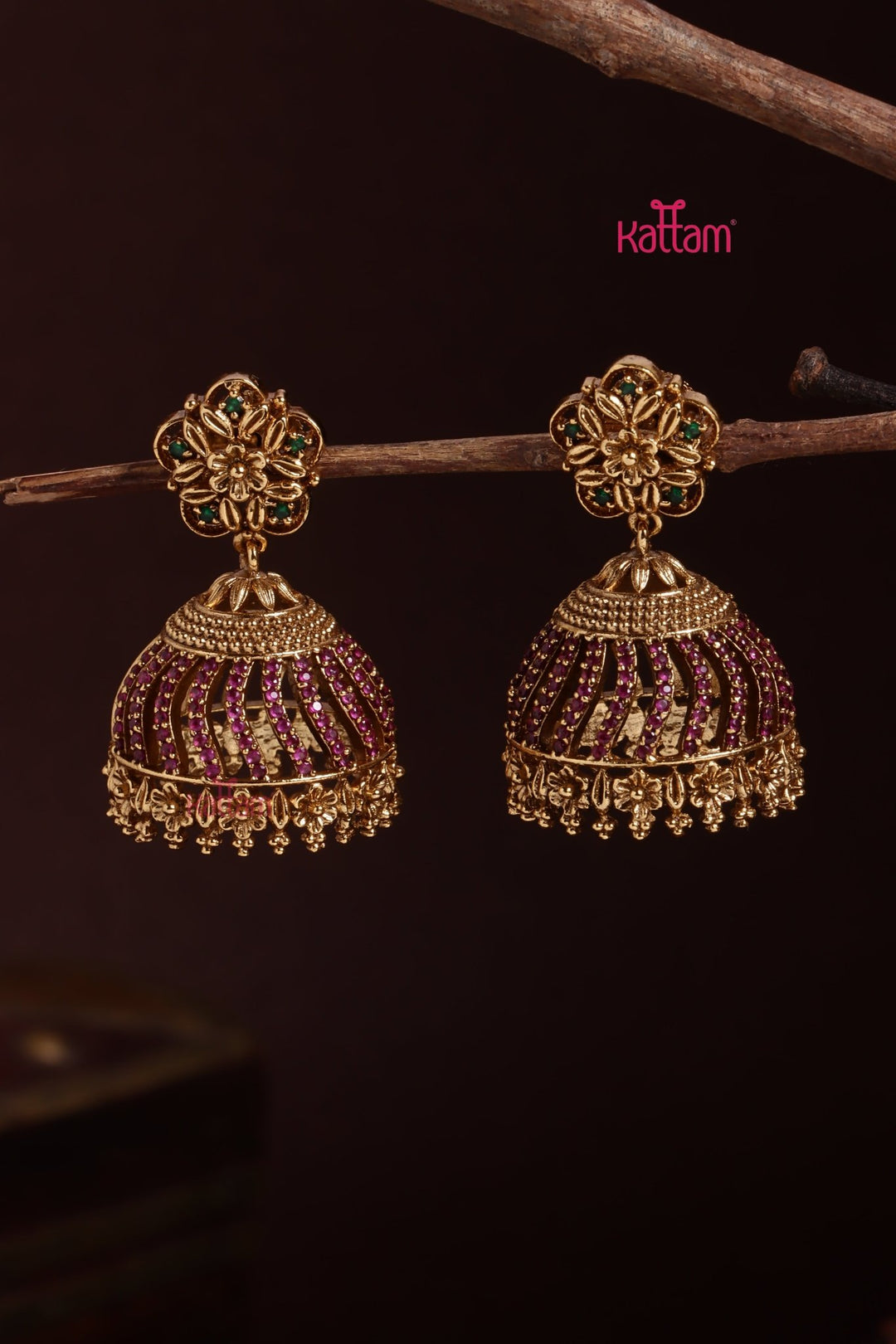 Rubystone Flower Jhumka - E1094