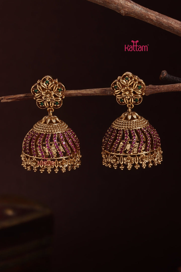 Rubystone Flower Jhumka - E1094