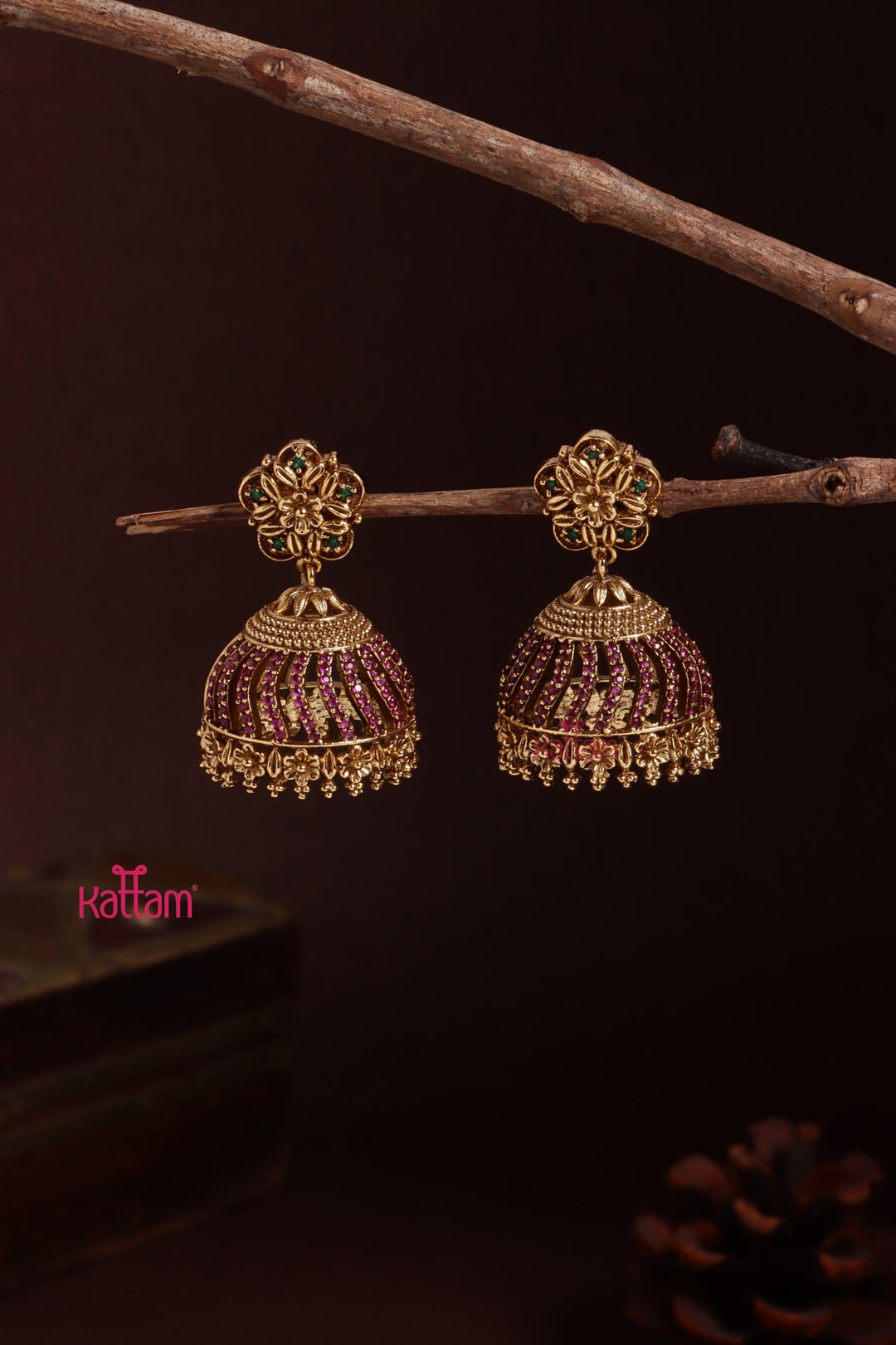 Rubystone Flower Jhumka - E1094