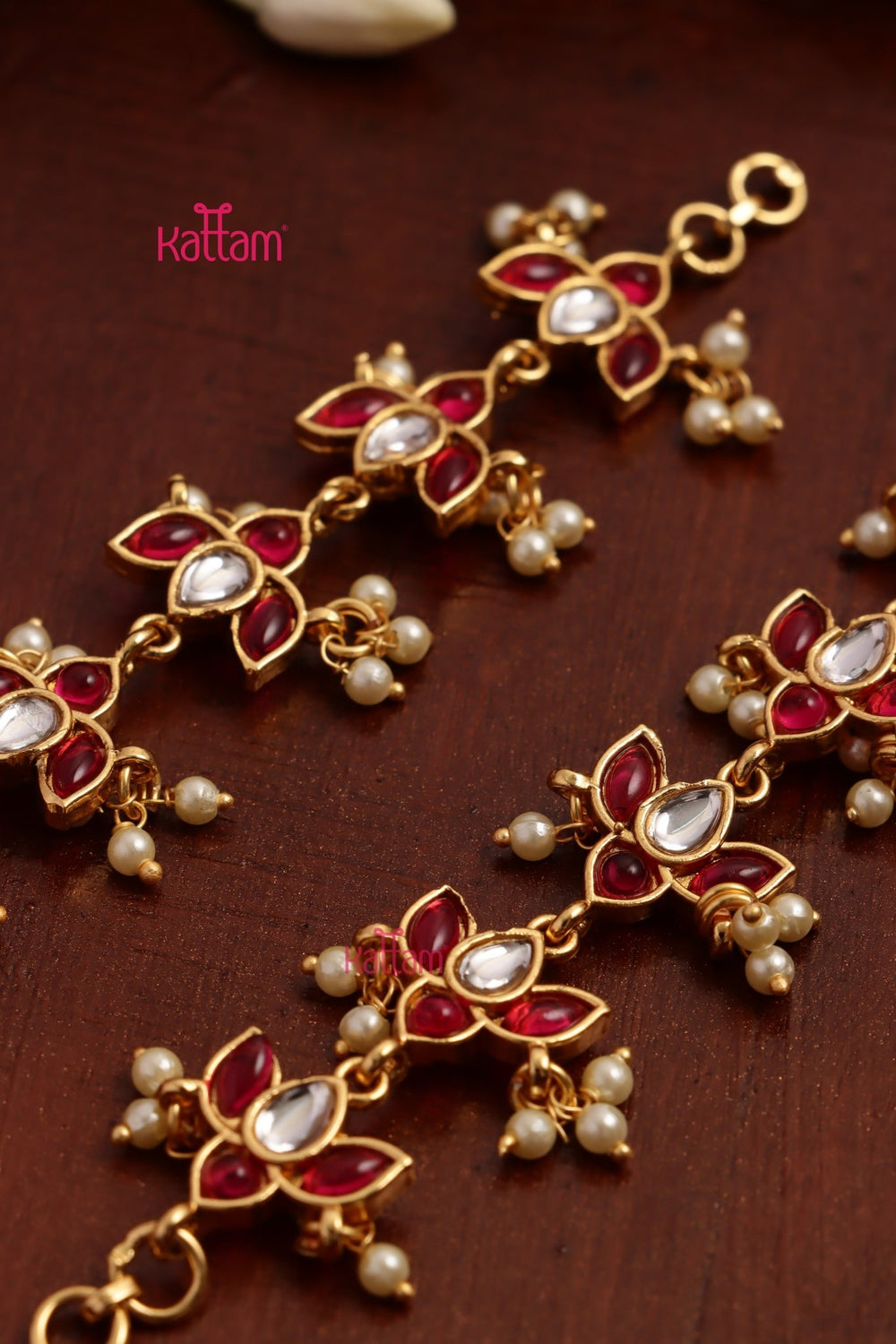 RubyWhite Lotus Pearl EarChain / Mattal - EC055