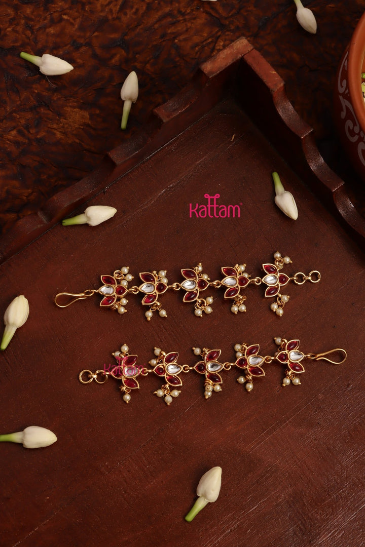 RubyWhite Lotus Pearl EarChain / Mattal - EC055