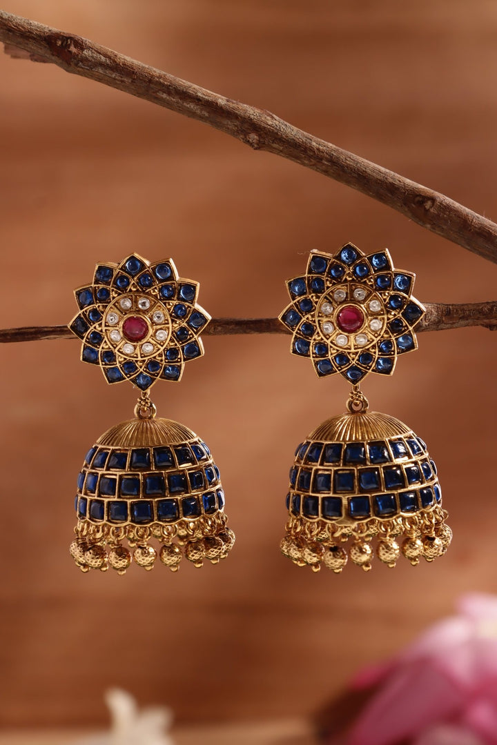 Rukmini - NavyBlue Flower Kemp Jhumka - E1475