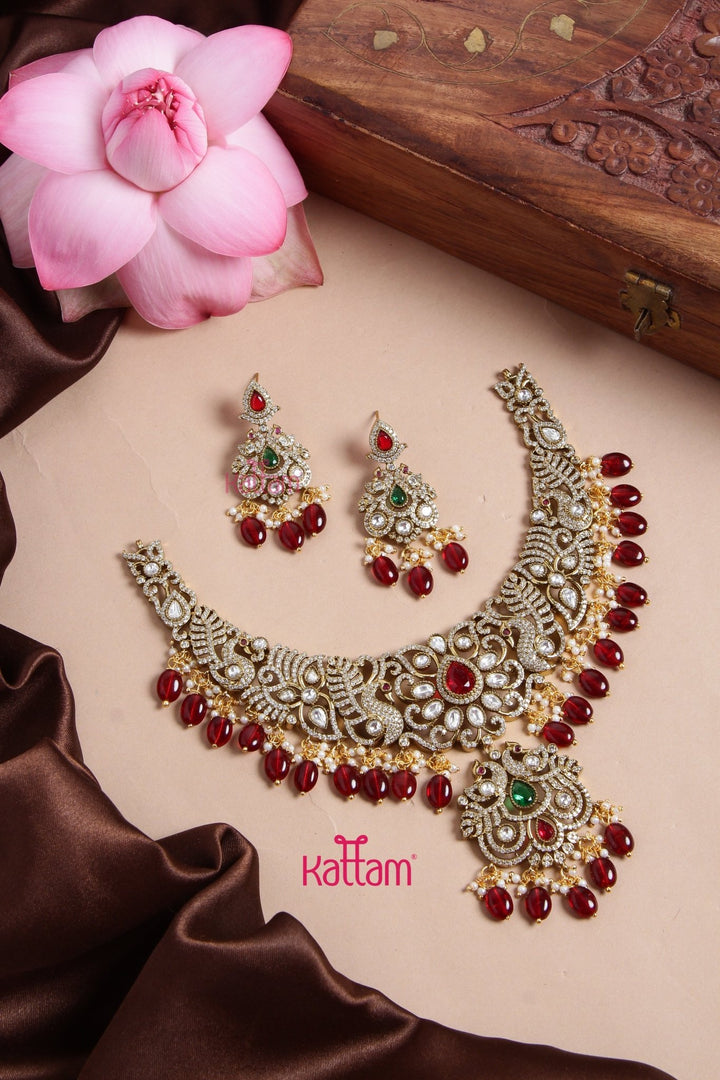 Sakshitha - Semi Bridal Victorian Maroon Necklace - N6136
