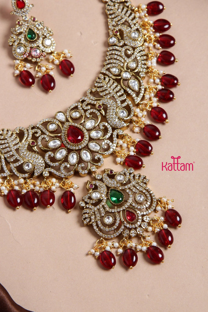 Sakshitha - Semi Bridal Victorian Maroon Necklace - N6136