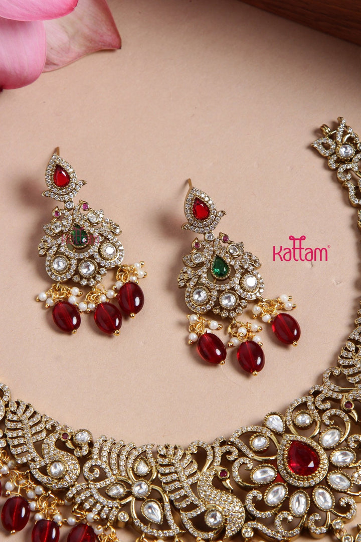 Sakshitha - Semi Bridal Victorian Maroon Necklace - N6136