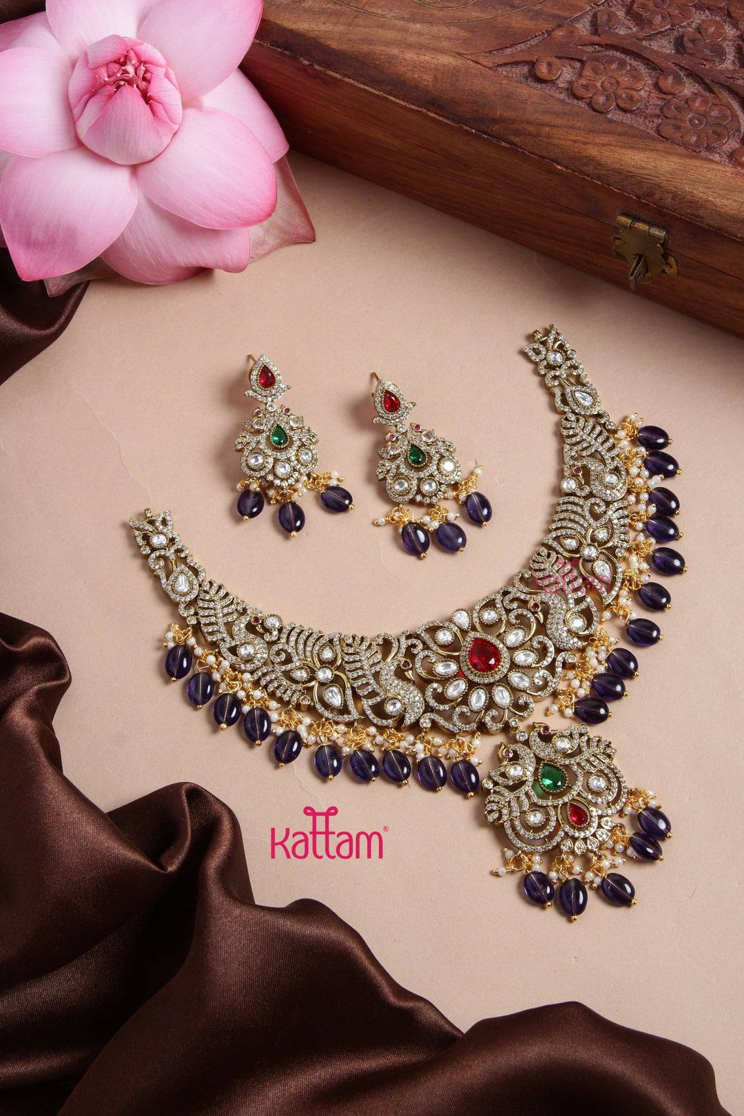 Sakshitha - Semi Bridal Victorian Purlple Necklace - N6134